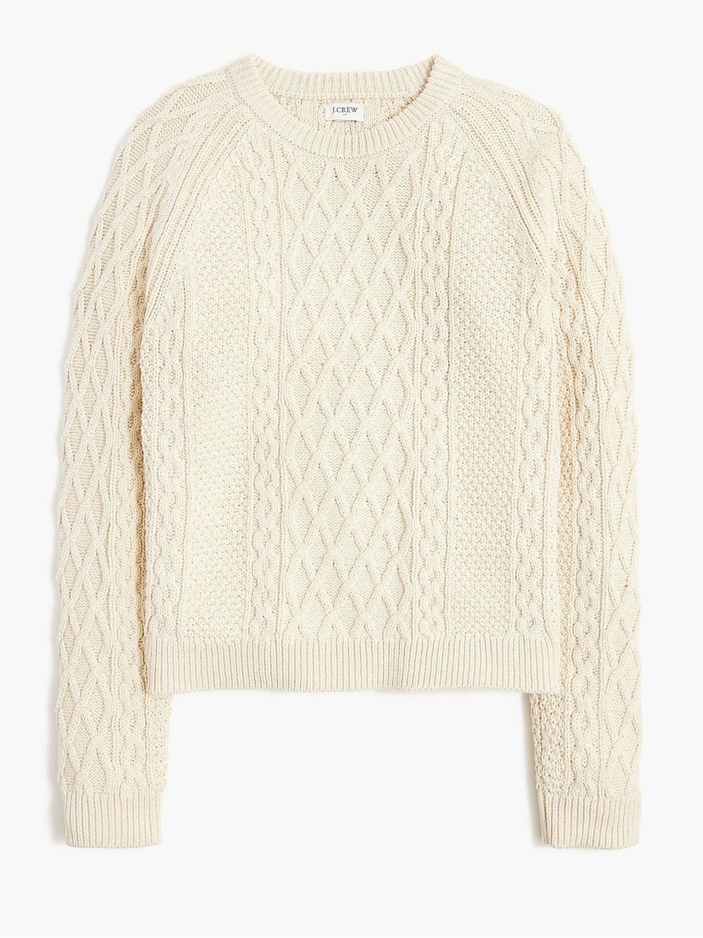 J. Crew Ivory Cable-Knit Crewneck Sweater